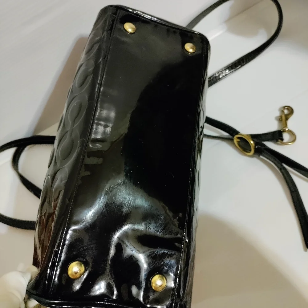 Coach Black Optic C Embossed Patent Leather Large Shoulder Crossbody Bag